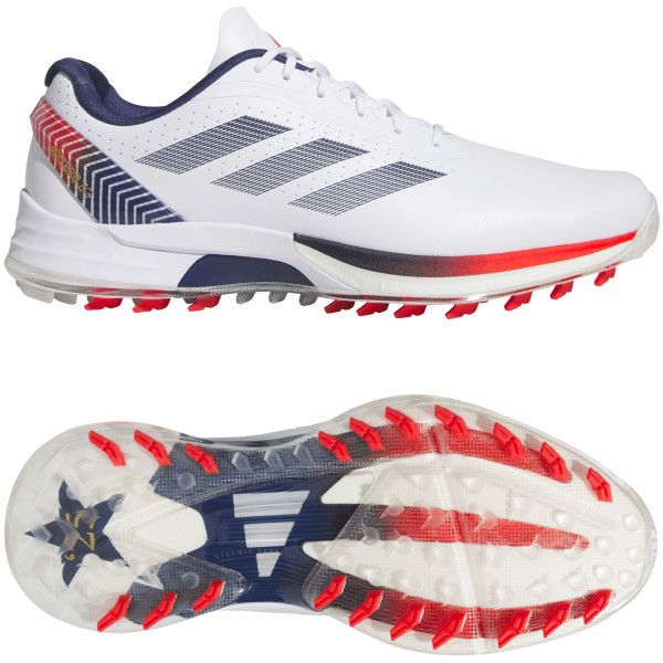Adidas Adizero ZG Herren Golfschuhe, Weiß / Blau / Rot