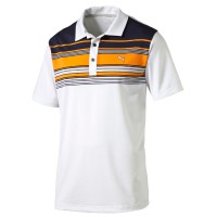 Puma Golf Key Stripe Herren Polo, Weiß / Blau / Orange