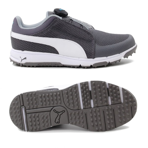 Puma Grip Sport DISC Junior Kinder Golfschuhe, Dunkelgrau / Weiß