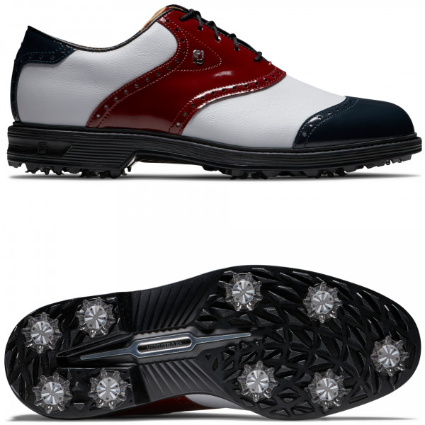 FootJoy Premier Series 2024 Wilcox Herren Golfschuhe, Weiß / Blau / Rot