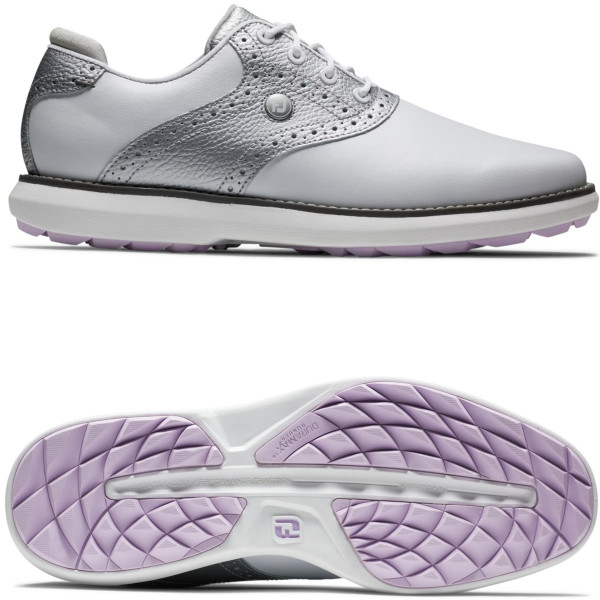 FootJoy Traditions Spikeless Damen Golfschuhe, Weiß / Silber / Pink
